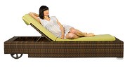 Adjustable Outdoor Patio Lounge Chair with Wheels and Cushion - Bronze