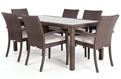 Table à dîner partio rectangulaire Ciro 6, surface bois Teck synthétique
